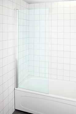 Höjdjustering med distansbrickor (2, 5 eller 7 mm) 9 Duschväggen är vändbar 9 Rördragning i väggprofil möjlig upp till 45 mm från vägg (12/15 mm) 9 10 års garanti Svängbar duschvägg för badkar.
