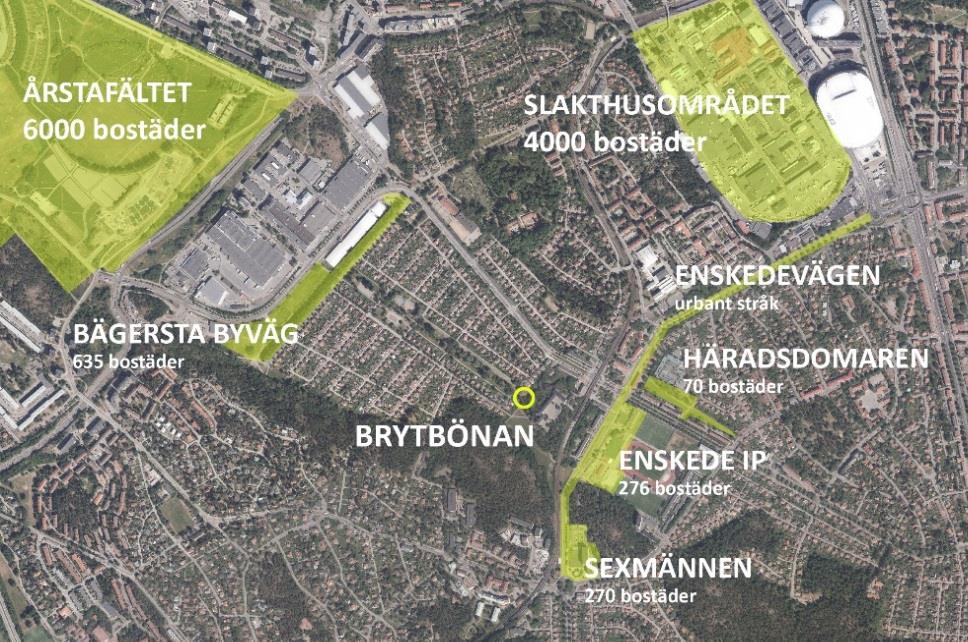 Häradsdomaren, Enskede IP och Sexmännen är detaljplaneprojekt som är en del av den utvecklingen och de bidrar tillsammans med drygt 600 nya bostäder.