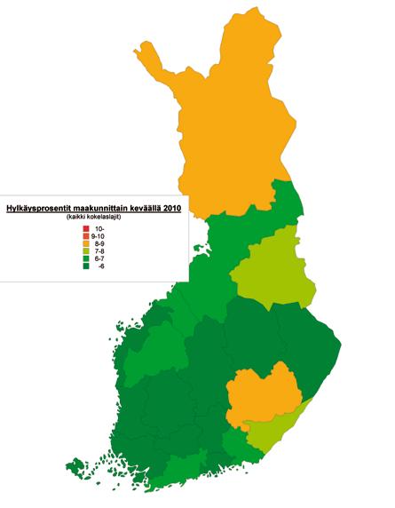 S T U D E N T E X A M E N 2 0 1 0 35 FIGUR 3.1.2 Andel underkända landskapsvis i studentexamen våren 2010.