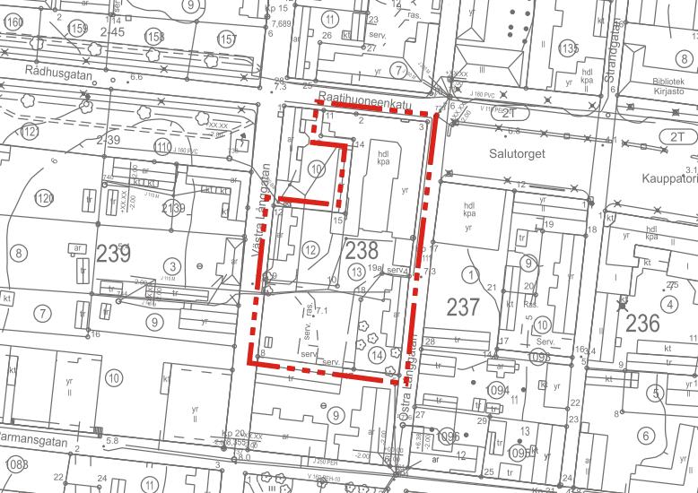 Planeringen berör kvarter 238 tomt 12-14 i gällande stadsplan och avgränsas i väster av Västra Långgatan och i öster av Östra