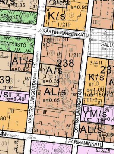 1-25 3.2.1.5 Detaljplan Området är sedan tidigare detaljplanerat. Den gällande stadsplanen nr 38 för området fastställdes 21.2.1995. Utdrag ur detaljplanesammanställningen från 2010 visas nedan.