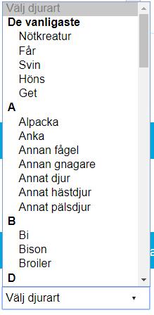 7 Välj de djurarter på menyn som hålls eller kan hållas på djurhållningsplatsen i fråga, och ange den maximala kapaciteten för dessa djur på djurhållningsplatsen. Märk!