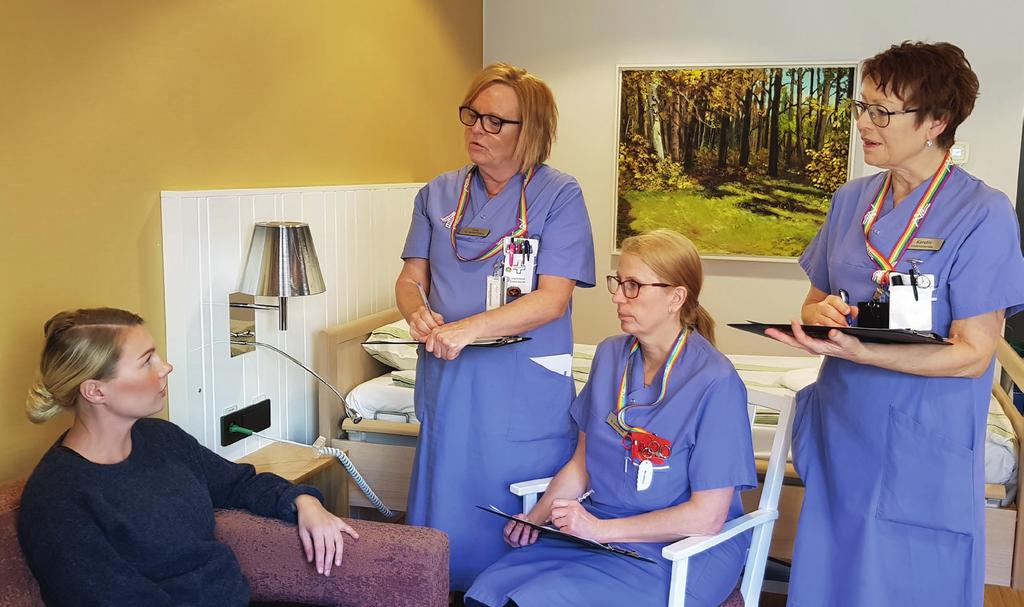 PC V OCH PN R Överlämningen från ett skift till ett annat görs tillsammans med patienten och tar högst fem minuter. ring. Riktlinjen är att en rapport skall ta ungefär fem minuter inne hos patienten.