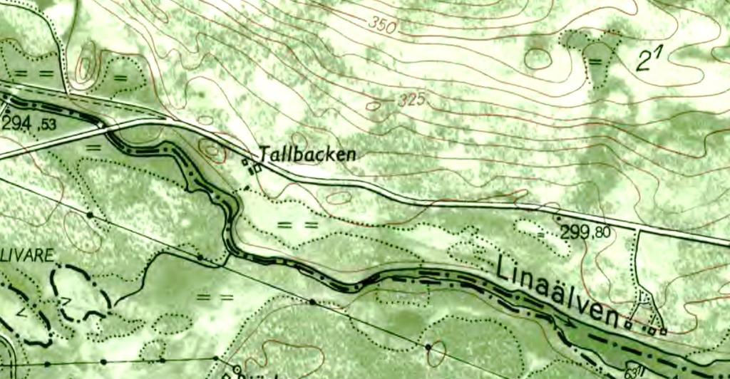 10 Figur 7. Den ekonomiska kartan från 1963 redovisar fast bebyggelse vid Tallbacken. Utdrag ur Rikets allmänna kartverks arkiv: Gällivare J141-28K0-1c-d65.