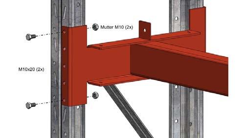 Däckbalken skruvas till gavlarna med fyra stycken M10x20 med tillhörande M10 räfflad mutter med fläns.