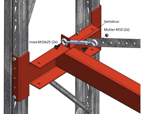 4. STABILISERING I LÄNGS-LED AV SEKTION 4.1 Däckstället stabiliseras mot svaj i längsgående riktning med hjälp av BLS tillhandahållna hålband och vantskruv i dimension M10.