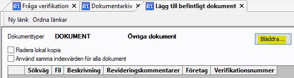 Tryck sedan på bläddra och välj det dokument du önskar bifoga. Välj eller F12 för att spara.