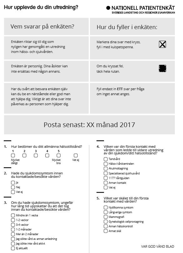 PREM-enkät 27 + 2 frågor Enkäten skickas till alla patienter som