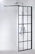 PRODUKTLISTA LUSSO LUSSO BLACK CHESS SKÄRMVÄGG 200 cm hög, fast duschvägg i 80 eller 90 cm bredd. Vändbar. För exakta installationsmått och ritningar, se 