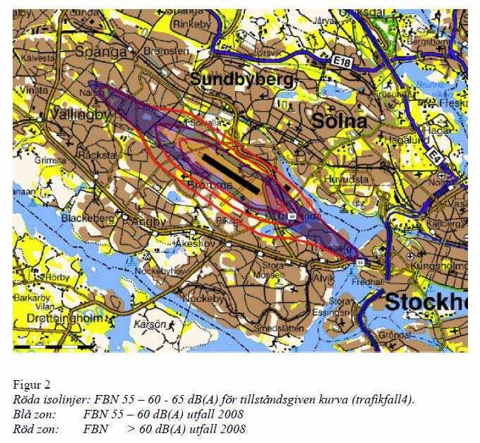 13 (13) Dp 2007-37127-54 Planområdet Ur Luftfartsverkets årsrapport 2008: Luftfartsverket har inga aktuella kartor som visar beräknad maximalnivå från flygtrafiken på Bromma så Ramböll har utfört