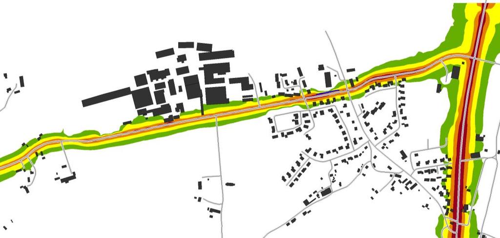 7.1 Nuläge 2016 Längs väg 854 är det ett flertal bostäder samt skolan där riktvärdet 55 dba dygnsekvivalent ljudnivå utomhus beräknas överskridas.