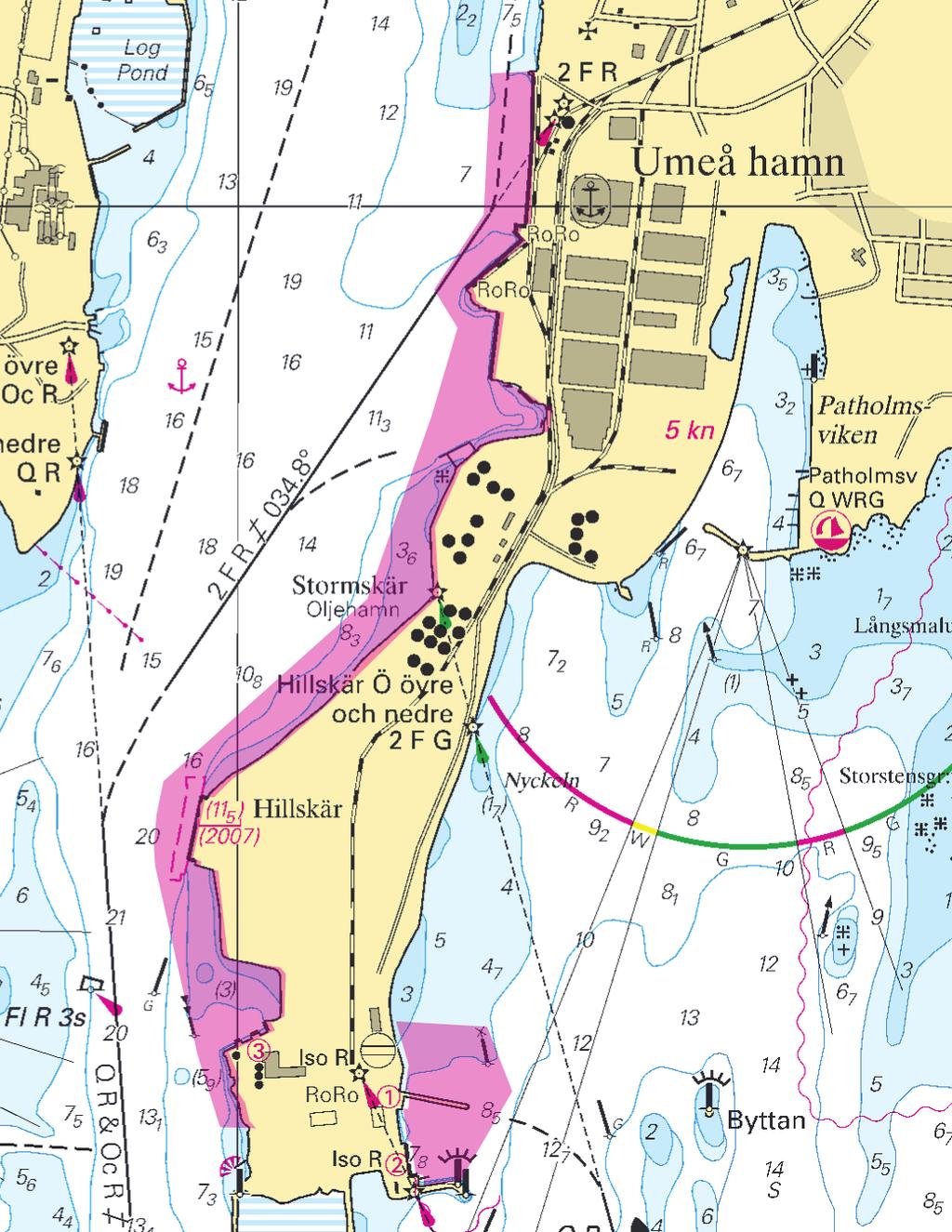4 Bottenhavet / Sea of Bothnia * 7574 Sjökort/Chart: 512, 5121 Sverige. Bottenhavet. Umeå. Hillskär. Avlysta områden. Förbud för obehöriga.