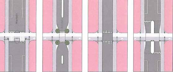 I figur 10 finns några exempel på utformning av cykelpassager som är hämtade från GCM-handboken.