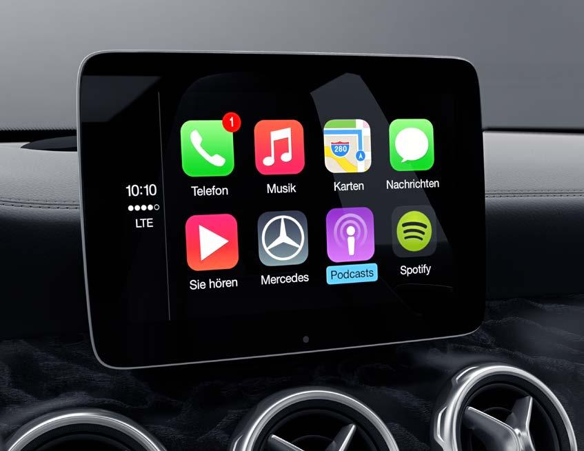 Integrering av smartphone Med integreringen av smartphone kan en kompatibel smartphone med passande operativsystem integreras i bilen via Apple