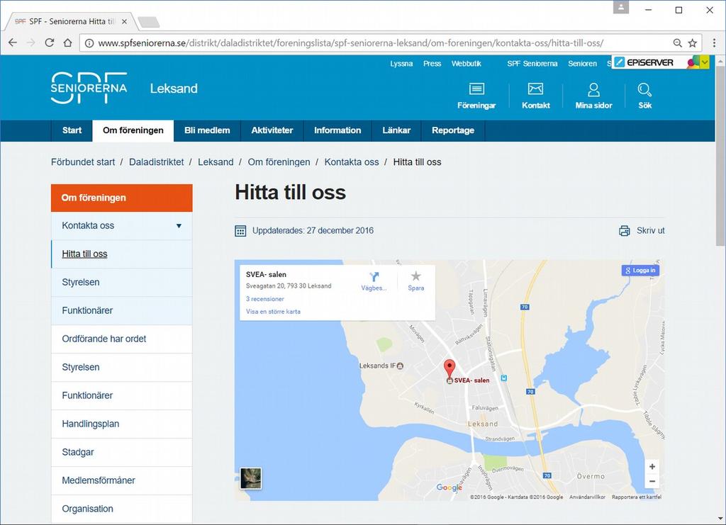 se/maps Klicka på Dela, Bädda in karta och kopiera koden <iframe src= Skapa en ny Artikelsida i Episerver ; Hitta till oss,