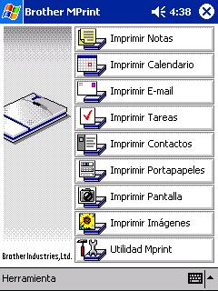 Impresión Esta impresora cuenta con ocho funciones de impresión diferentes. 1 Haga clic en en la pantalla Programa. Aparece la pantalla Brother MPrint. 2 Compruebe que,,,,,, y aparecen en la pantalla.