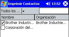 Imprimir Contactos Impresión de datos desde un PC de bolsillo Los nombres, direcciones y números de teléfono guardados con Contactos se pueden imprimir. 1 Haga clic en en la pantalla Brother MPrint.