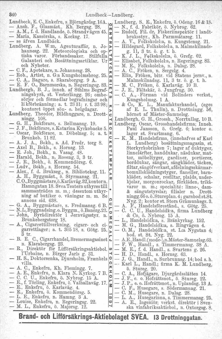 o Brunkeb, 840 LundbeckvLundberg. Lundbeck, E. C'iEnk~fru, s. Björngårdsg.16A. o Lundberg, S. E.,.l!l.?ke!ru':rö. Odeng. 16 & 1~. Ansh. F., Gasmast., Kh. Bergsg. 28~ III N., f. d. Fabnkor, o. Nybrog.