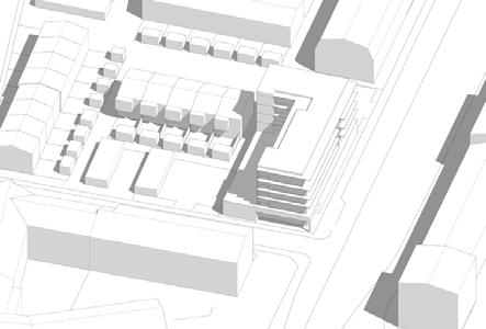 Den nya byggnadens gård placeras mot nordväst, vilket ger goda