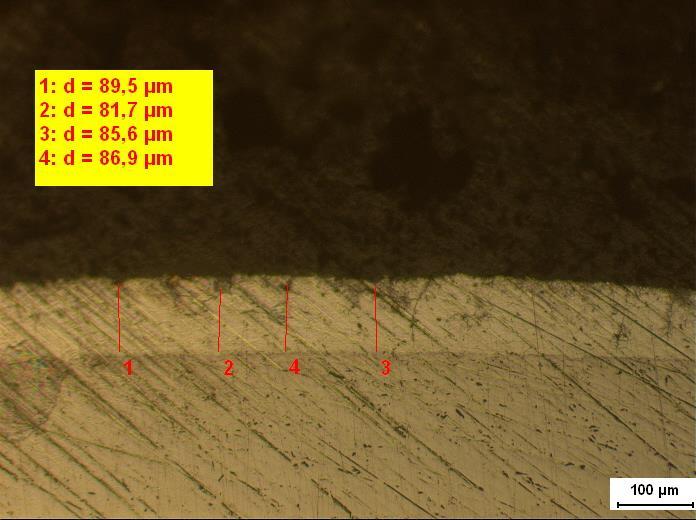 Zinkskiktets tjocklek varierar mellan 13,0 och 16,9 µm efter åtta års exponering.