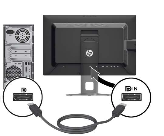 3. Beroende på din konfiguration, anslut antingen DisplayPort-, DVI- eller HDMI-videokabeln mellan datorn och bildskärmen. OBS! Videoläget avgörs av vilken videokabel som används.