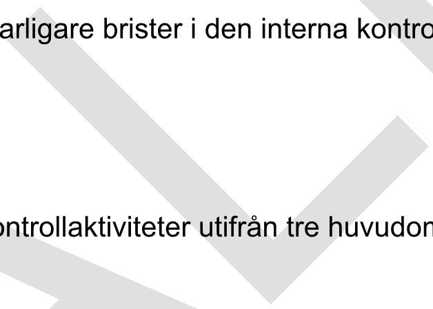 Tabellbeskrivning I nedanstående tabell redovisas nämndens/styrelsens riskbedömning och kontrollaktiviteter utifrån tre huvudområden enligt Coso-modellen 1 : - Ändamålsenlig och kostandseffektiv