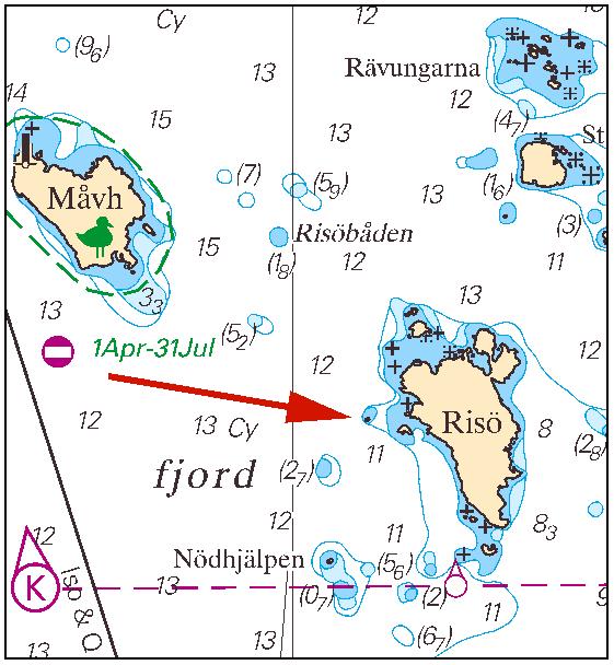 Kattegatt. N om Björkö. V om Risö. Ö tillkommer. Inför skär 57-46,17N 11-40,29E Skär V om Risö Sjöfartsverket, Norrköping. Publ. 10 september 2014 * 9782 (T) Sjökort: 92, 93, 931 Sverige. Kattegatt.