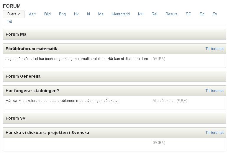 Forum Lärarna kan skapa ett forum i SchoolSoft där de bjuder in elever och vårdnadshavare. Forumet administreras av läraren som startade forumet.