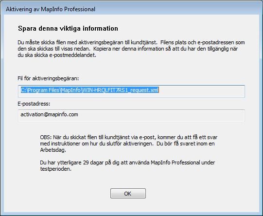 Datorspecifika licenser 2. Klicka på OK. MapInfo Pro 12.5 (64-bitar) stängs och kan inte längre köras på den här datorn. Licensen finns nu tillgänglig så att du kan aktivera MapInfo Pro 12.