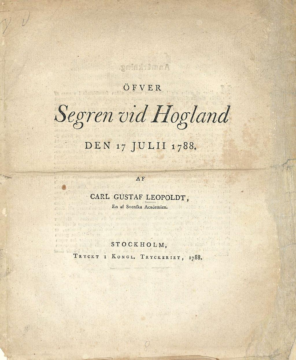 ÖFVER Segren vidhogland DEN 17 JULII 1788.