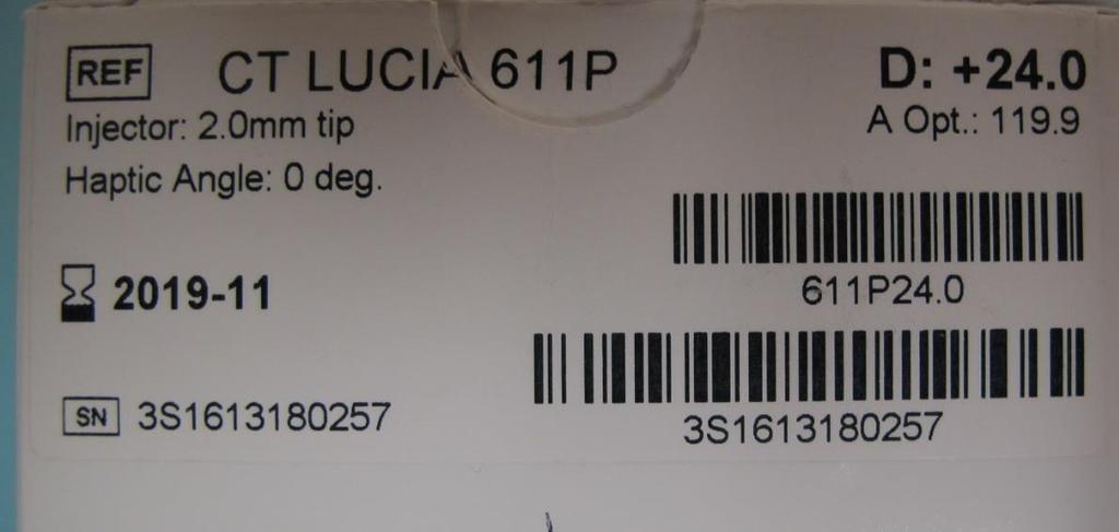 CT Lucia Hydrophobic IOL Unit Carton Label