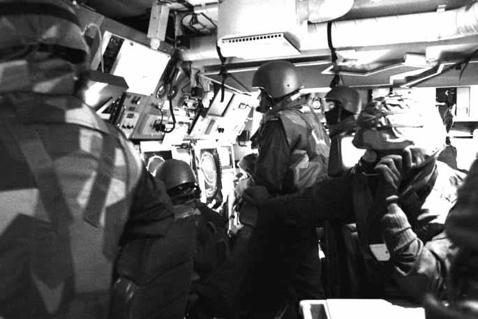Reservofficerare har fyllt viktiga befattningar på samtliga marinens internationella insatser sedan ML 01 utanför Libyen, här bild från SLC på korvetten Gävle.
