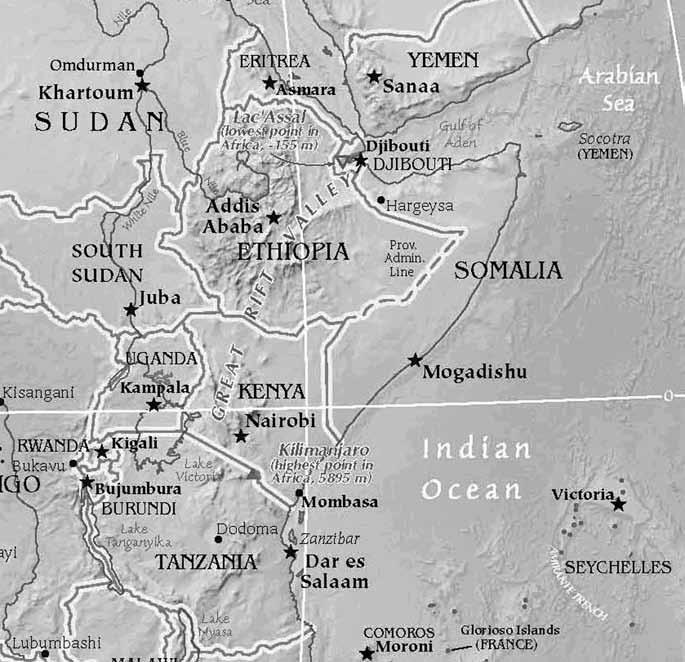 Karta över området då ventilera det eritreanska hotet i syfte att behålla chimären av inre enighet. Vad innebär denna konfliktmiljö för Sverige och Försvarsmakten?