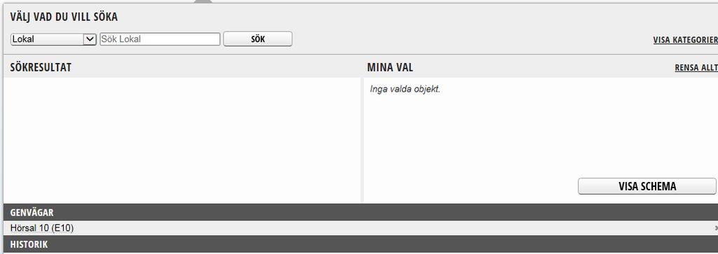 genvägen till något vettigt: När du sparat genvägen kommer den nästa gång synas på startsidan under Genvägar där du söker ut scheman, klicka på den döpta genvägen för att visa schemat: Gör en