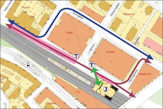 För att minska konflikten mellan gående och motorfordonstrafik samt skapa en bättre gatumiljö mellan stationsnedgången och kv Godset föreslås det att begränsa genomfartstrafiken i denna passage.