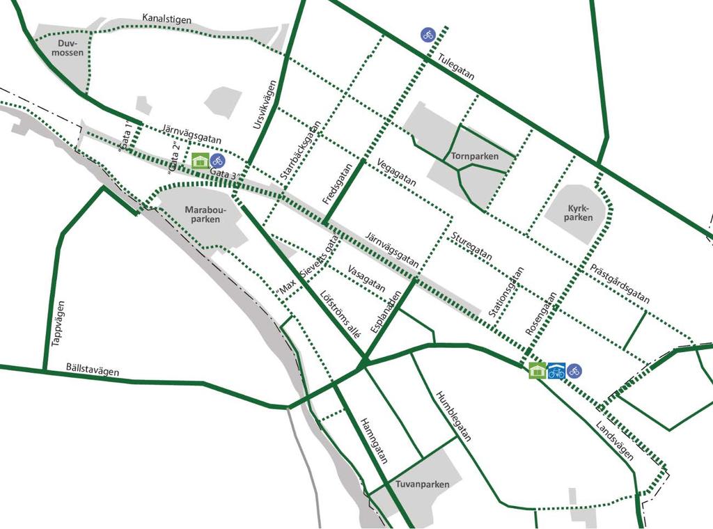 5.3 Cykeltrafik Följande utformningsprinciper bör vara en grund i fortsatt planering och projektering: Cykeltrafik prioriteras gentemot motorfordon.