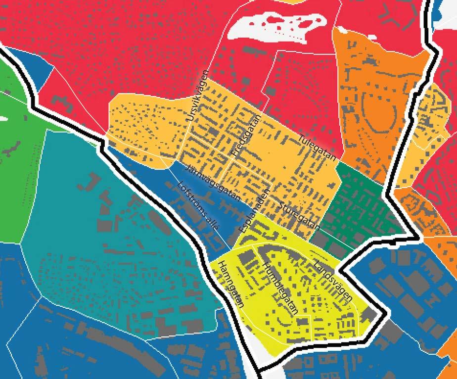 Figur 32 visar hur stor del av de olika områdena som består av bostadsytor i centrala Sundbyberg.