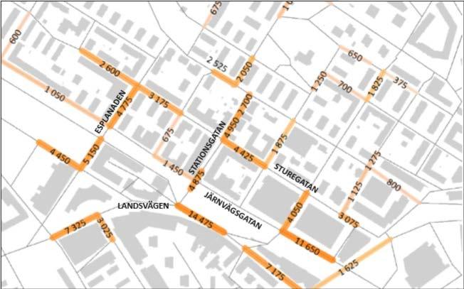 35. Gångflöden i centrala Sundbyberg. Gående per vardagsdygn, 2017.
