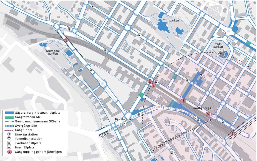 36. Gånginfrastruktur i centrala Sundbyberg. Figur 37-40 visar foton på de olika gångpassagerna.