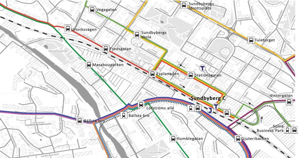 framkomligheten och turtätheten krävs åtgärder för tvärbanans sträckning genom centrala Sundbyberg.