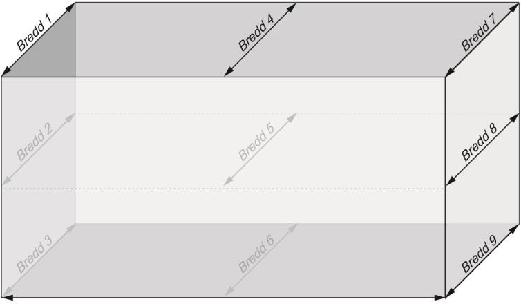 Skäppas bredd Nio måttställen. Figur 1.