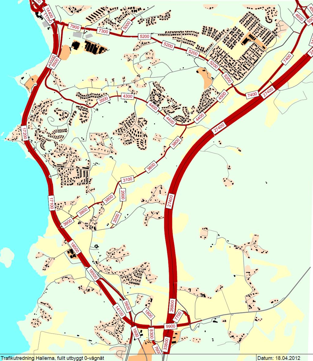 15 (28) 11 600 Figur 8: Förväntad trafikfördelning i dagens trafiknät om bostadsområdena i området byggs ut fullt enligt översiktsplanen.