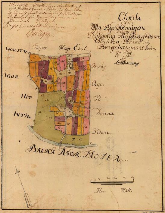 Storskifte åker1781-1782 Lantmätarens originalkarta* Skiftet fastställdes