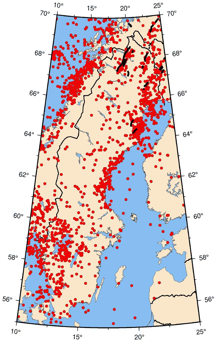 2019-10-01 10/1/2019 11 Förekomst jordskalv 3(3) Historisk data från 1904 SNSN data från 2000 Jordskalv med magnitud större än 2 Anhopning på samma platser som magnitud 4 Vissa platser har alltså