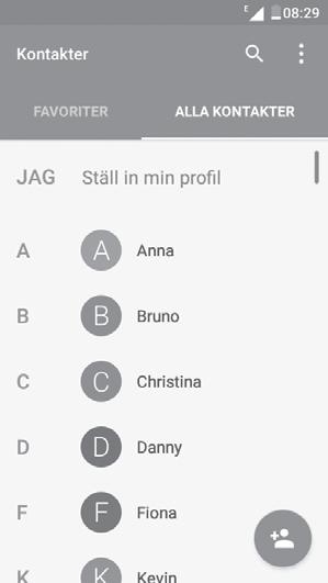 3.3 Kontakter... Du kan visa och skapa kontakter på telefonen och synkronisera dem med dina Gmail-kontakter eller andra program på webben eller på telefonen. 3.3.1 Konsultera dina Kontakter För att se dina kontakter trycker du på Appfliken på hemskärmen, och därefter Kontakter.