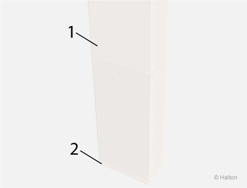 Material Del Material Anmärkning Frontplåt Perforerad galvaniserad Rostfritt stål (AISI 316) stål som alternativ Hölje Galvaniserad stål Rostfritt stål (AISI 316) som alternativ Fördelningselement