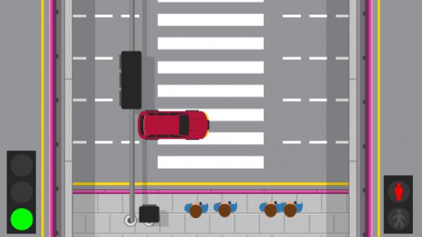 Programmera ett övergångsställe I lektionen programmeras en algoritm för att styra trafikljus i en korsning.