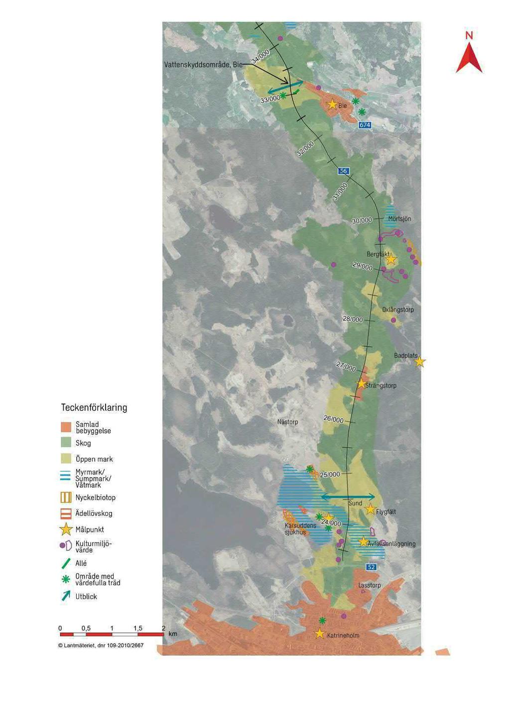 Övre Malmen Lilla Näsnaren Start/slut Katrineholm-Bie Figur 4.4.1.2 Översiktlig landskapsanalyskarta mellan Katrineholm och Bie.