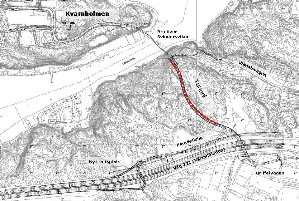 1. Bakgrund 1.1. Bakgrund Detta PM studerar konsekvenserna av att ansluta en trafikplats (västliga ramper) från en ny förbindelse från Kvarnholmen till väg 222 (Värmdöleden) motsvarande alternativ ny