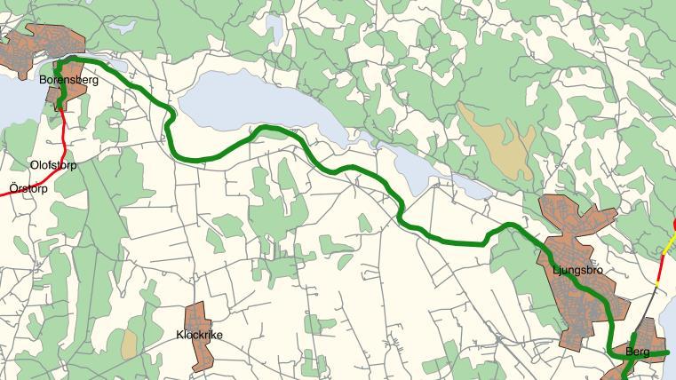 1.6. BORENSBERG LJUNGSBRO BERG Karta 5: Borensberg - Ljungsbro Berg Beskrivning Denna delsträcka går genom Motala och Linköpings kommun.